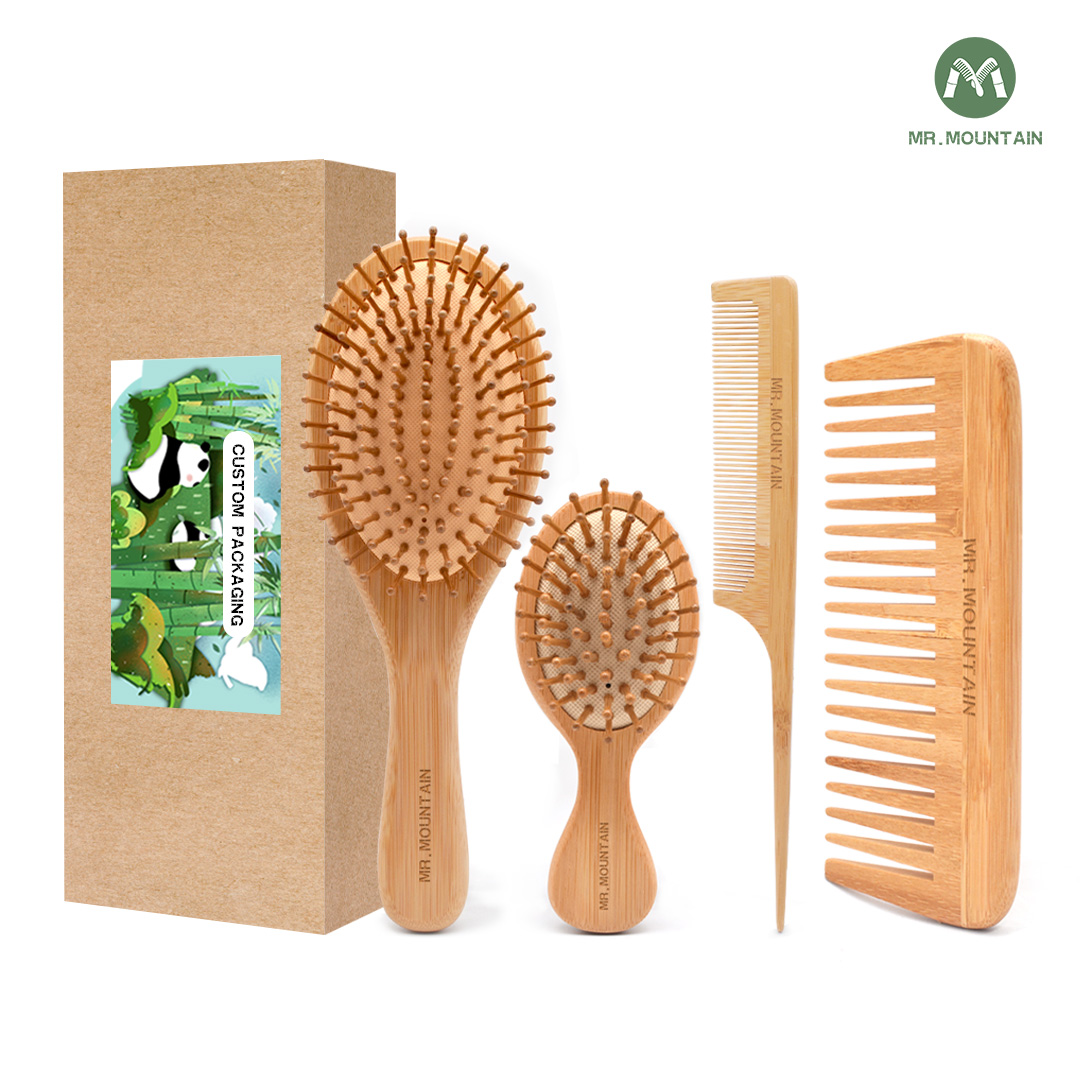 Bamboo Hair Brush Set With Kraft Box - Hairbrush Manufacturer in China